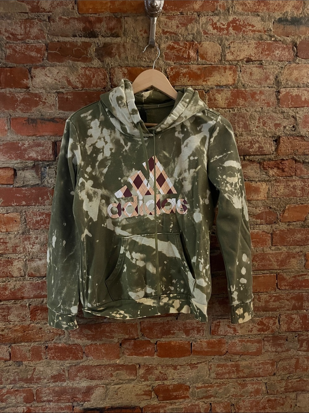 Adidas Olive Green and White Tie-Dye Hoodie